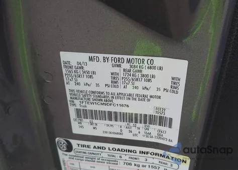 2013 Ford F-150 Xlt z USA, uszkodzony, nr VIN 1FTEW1CM9DFC11676